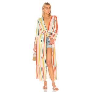 We Are LEONE Contrast Maxi Cardigan Striped Tie Dress Womens Large Medium Silk